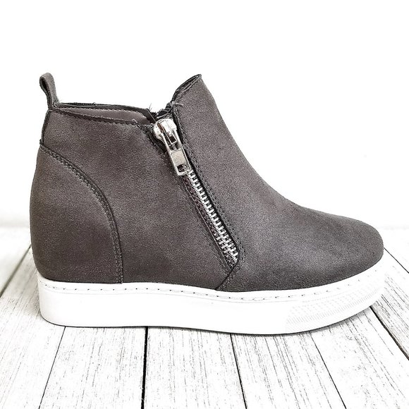 New Gray Hidden Wedge High Top Platform Sneakers - Picture 2 of 3